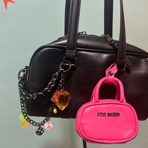 Steve Madden Black Shoulder Bag with Pink Mini Pouch